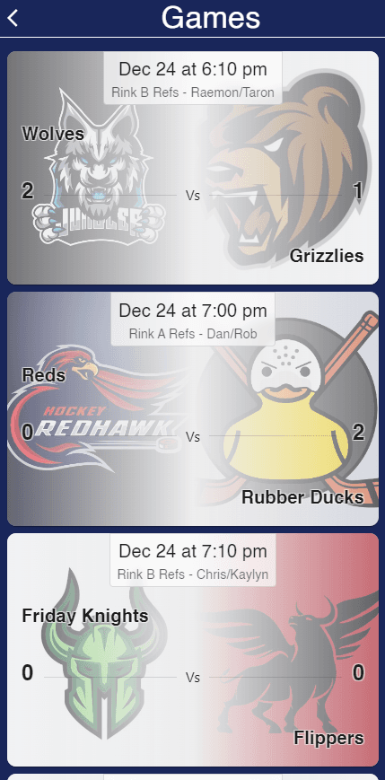 Live tournament game schedule in OutScore