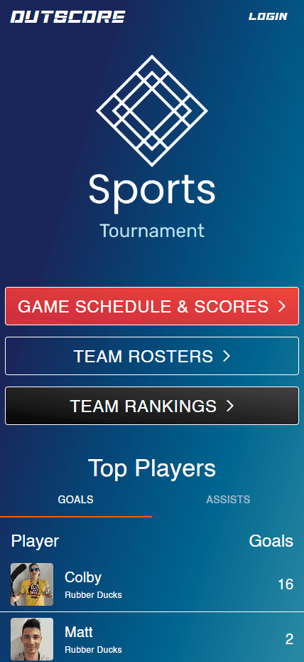 OutScore live tournament scoreboard on a phone